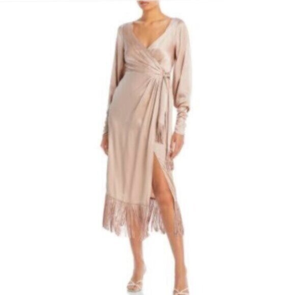 NWT Cinq A Sept Page Fringe Trim Silk Midi Wrap Dress - Picture 1 of 15